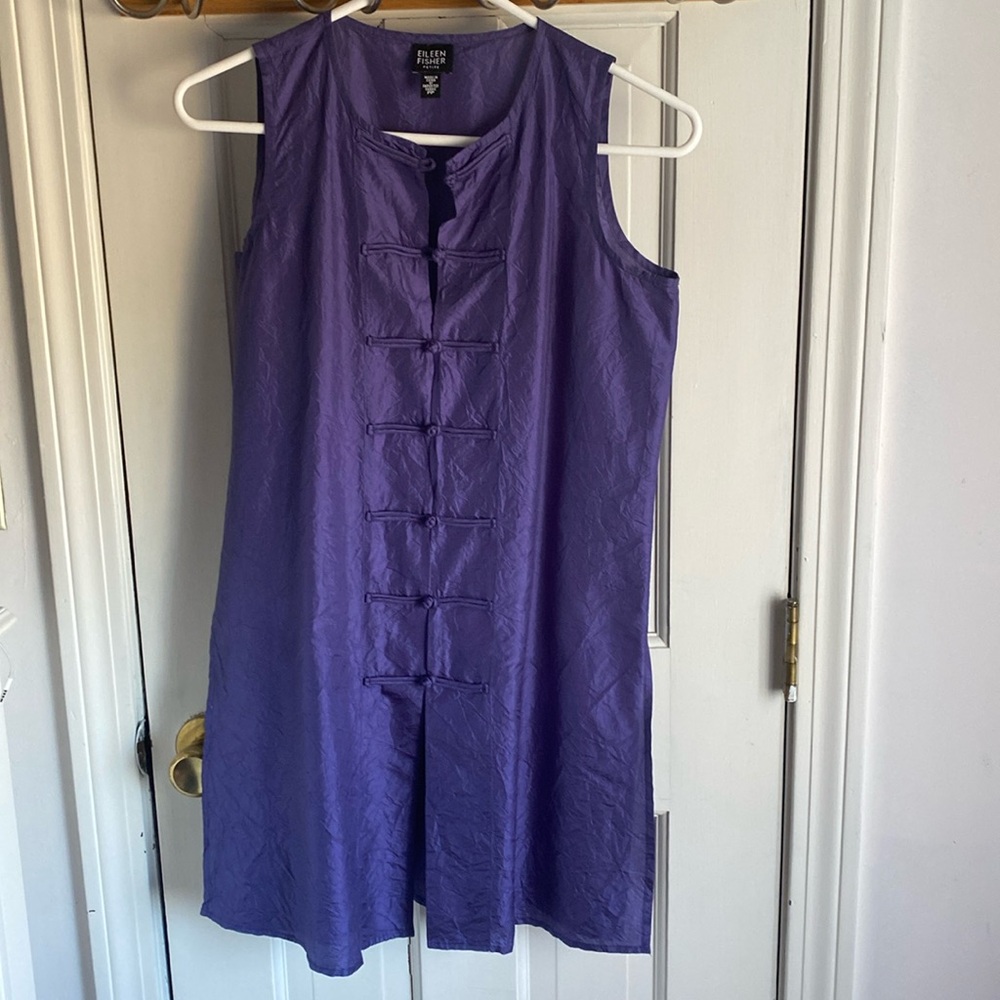COPY - Eileen Fisher Sleeveless Crinkled Silk Mandarin Tunic with Side Slits PP
